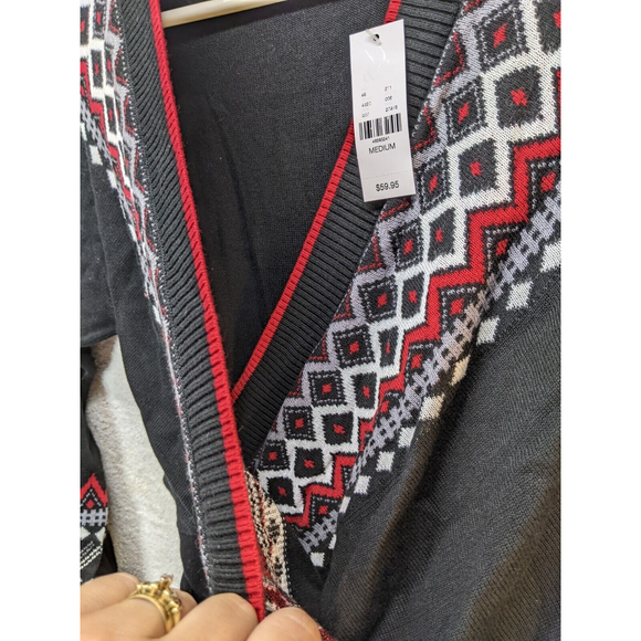 NWT Ny & Co Black Red White Sweater With Tie Waist Medium - Picture 7 of 11